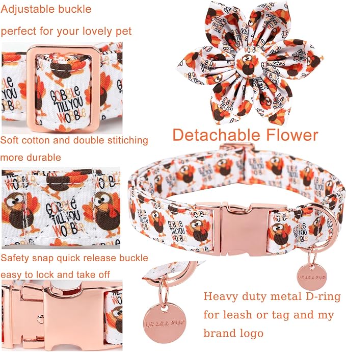 Thanksgiving Dog Collar with Flower, Turkey Cotton Flower Collar - Image 3