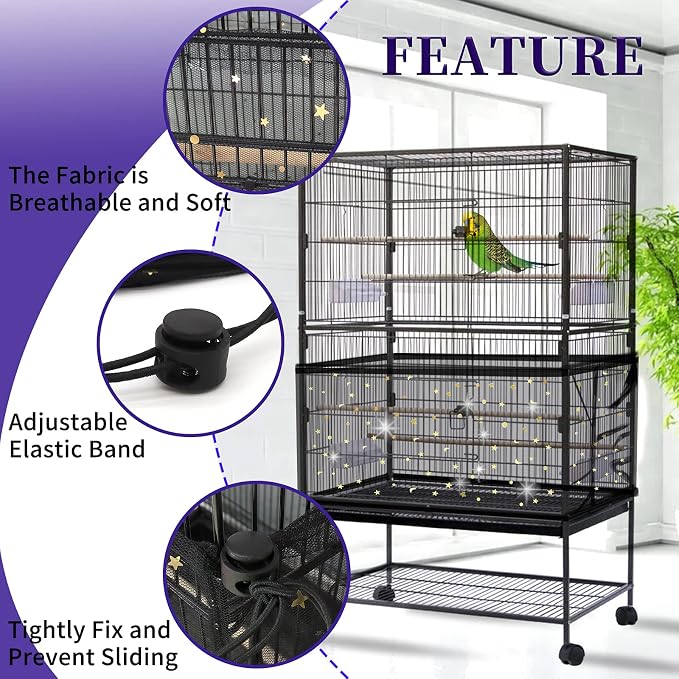 Daoeny Large Bird Cage Cover, Bird Cage Seed Catcher, Adjustable Soft Nylon - Image 4