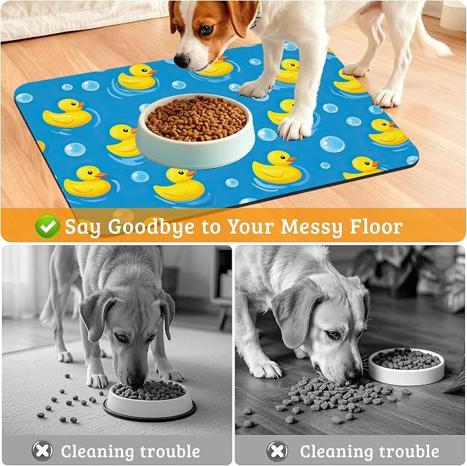 Yellow Rubber Ducks Dog Food Mat, Soap Bubbles Absorbent Pet Feeding Mat - Image 4