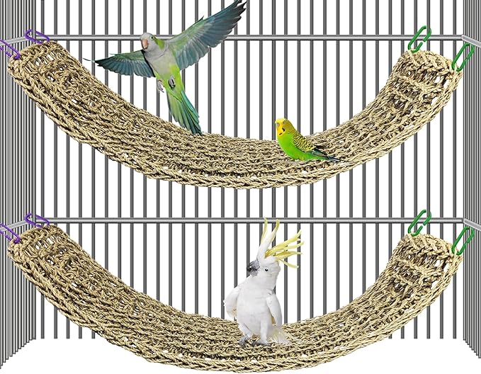 2Pcs Bird Seagrass Mat 30 × 7" Natural Grass Woven Net Hammock by Hamiledyi