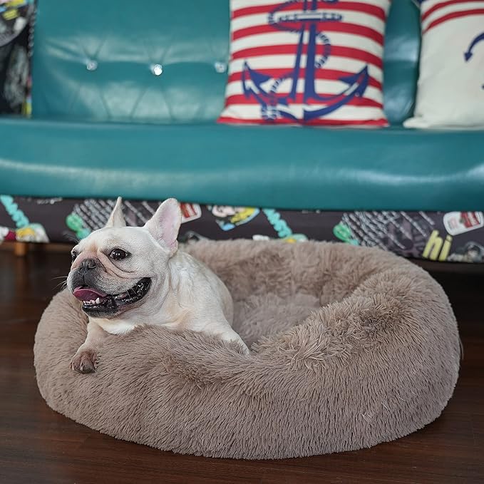 Calming Donut Dogs Beds for Small Dogs Washable, 23inch Plush Round Pet Bed for by nononfish