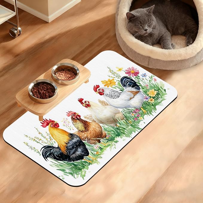 Chicken Rooster Dog Cat Food Mat by Unknown