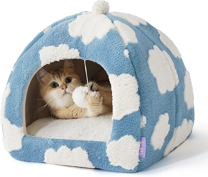 Lesure Cute Cat Beds for Indoor Cats - 2 in 1 Cat Cave Bed for Kittens and by Lesure