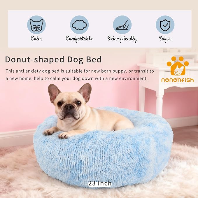 Calming Donut Dogs Beds for Small Dogs Washable, 23inch Plush Round Pet Bed for - Image 6