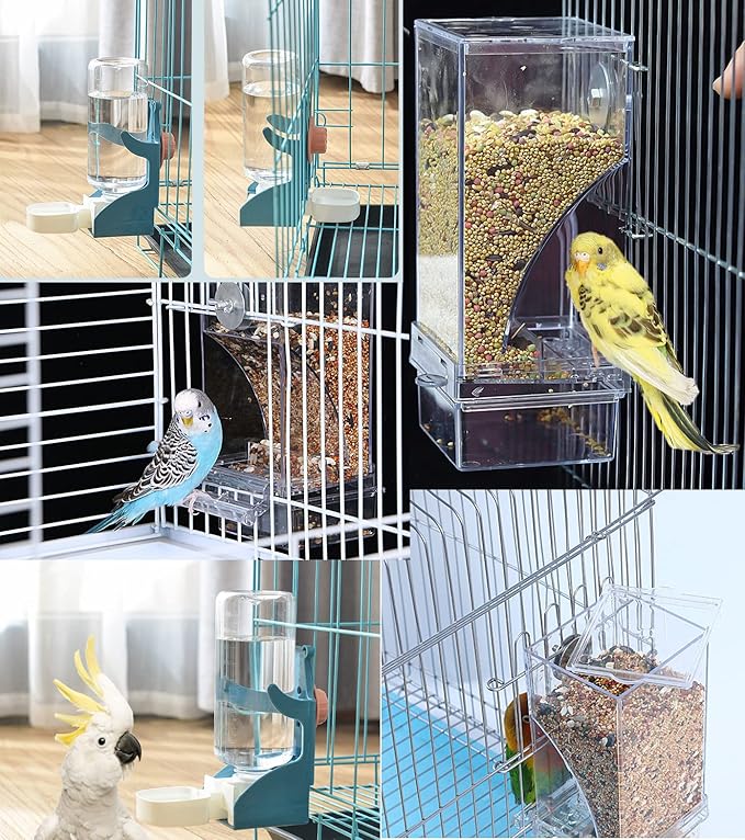 Kenond No Mess Bird Feeder Water Dispenser Set, Automatic Parrot Feeder Cage - Image 2