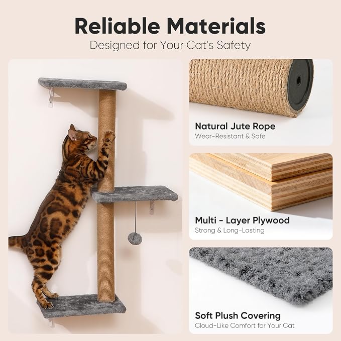 FUKUMARU Cat Wall Shelves, Stable & Safe 4 in 1 Cat Wall Mounted Furniture Set - Image 3