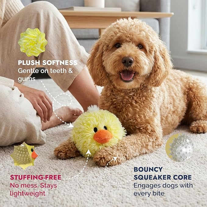 Pet Lou DOG'Z 4 Inch EZ Squeaky Chick Dog Plush Toy, Stuffing-Free Soft Plush - Image 2