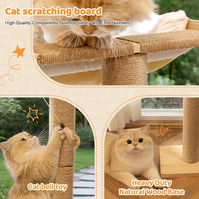 Cat Window Perch with Scratching Post, Bird Watching, Supports 45 lbs - Image 6