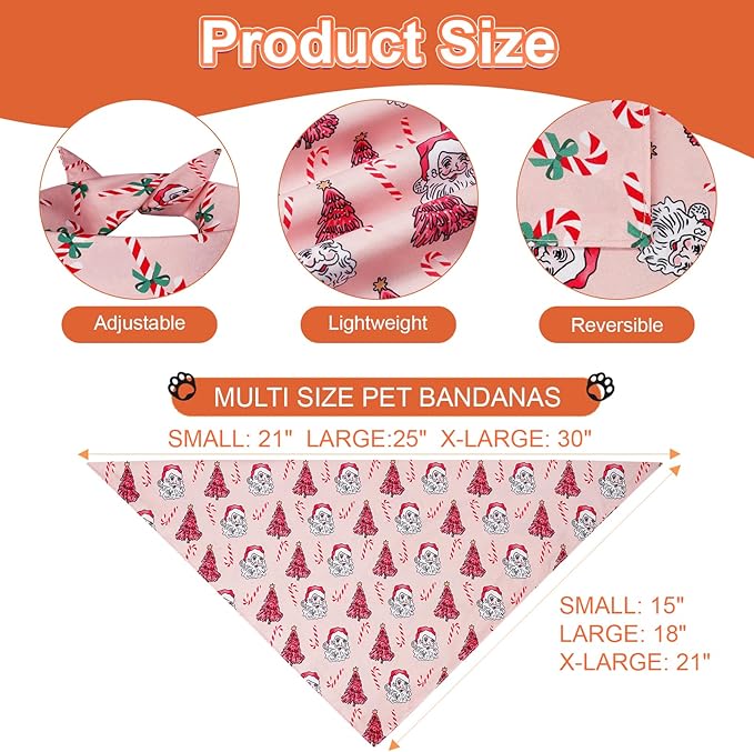 Cute Christmas Dog Bandanas Small 2PCS, 4 Pattern Holiday Scarf - Image 3