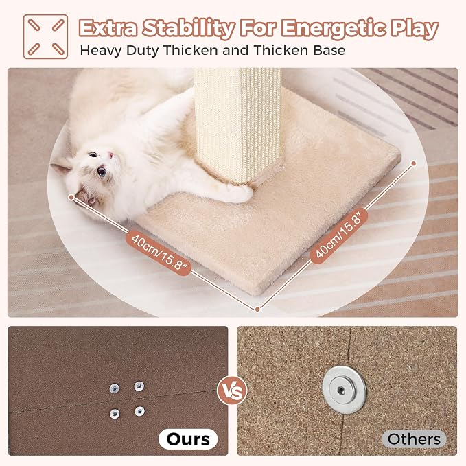 Large Cat Scratching Post with Heavy Duty Base 33" Sturdy Square Sisal Scracher - Image 4
