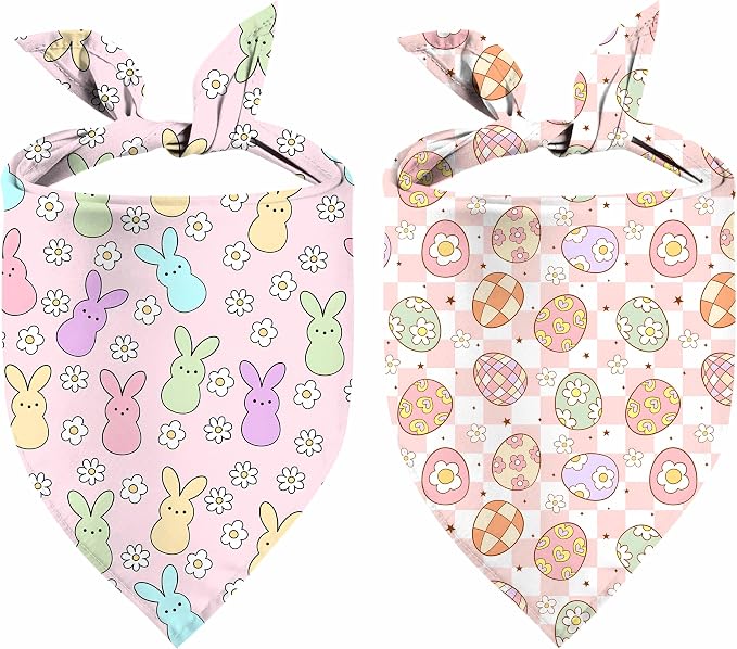 Easter Dog Bandana, 2 Pack Adjustable Holiday Party Pets Rabbit Easter Egg by Unknown