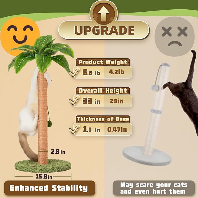 Meowoou Cat Scratching Post 33 Inch Tall Cat Scratcher - Image 3