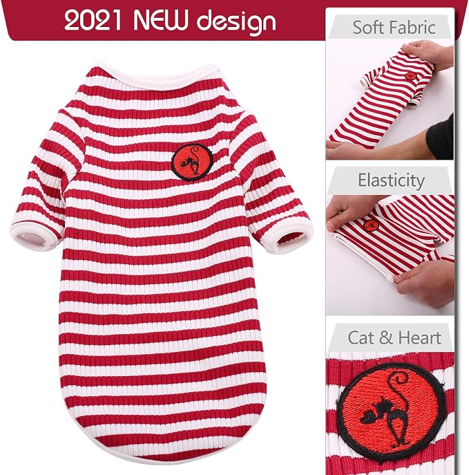 DENTRUN Hairless Cats Shirt Breathable Cat Daily Wear Clothes Stripe Vest - Image 3