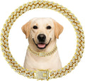 Luxury Cuban Link Dog Collar Gold Crystal Secure Buckle Metal Chain Necklace by Unknown
