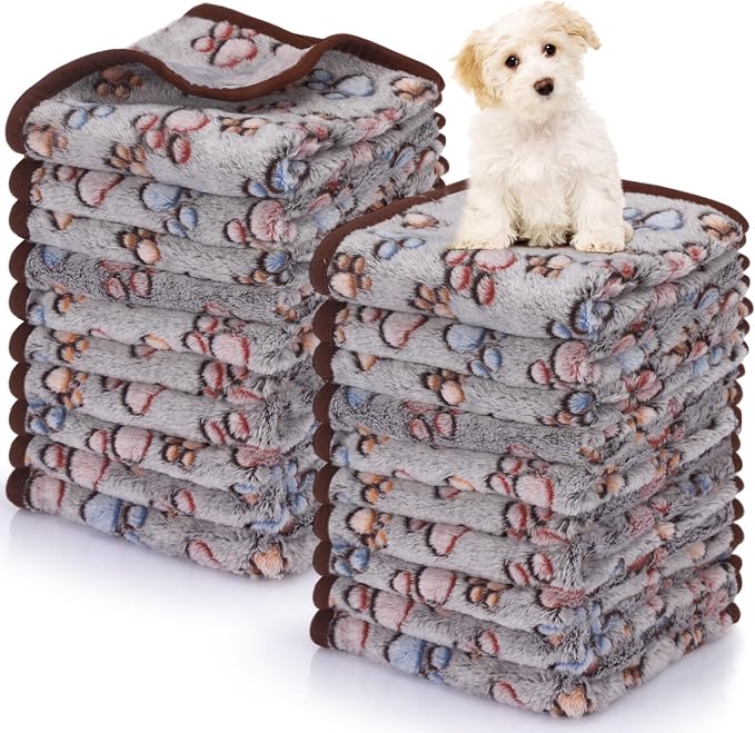 Chumia 40 Pcs Blankets Soft Fluffy Fleece Washable Pet Dog Sleep mat Paw Print by Chumia
