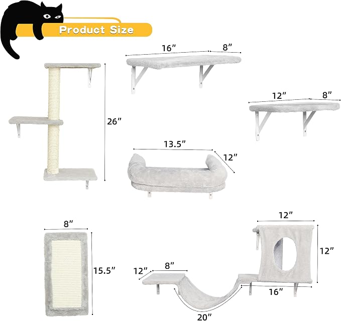 NUNU LAB Wall Mounted Cat Climber Set, Scratcher Board and Hammock, Shelves - Image 5