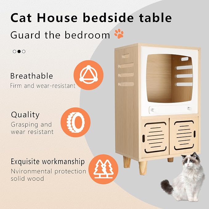 Cat House Side Table, 2-in-1 Wooden Cat House and Bedside Table - Image 4