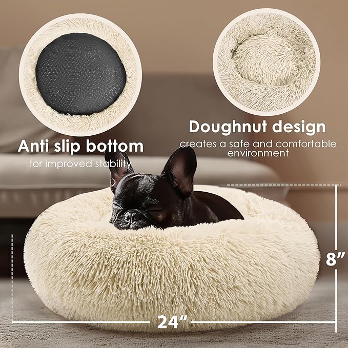 Dogs Bed for Small Dogs, Anti-Anxiety Washable Round Bed - Image 3
