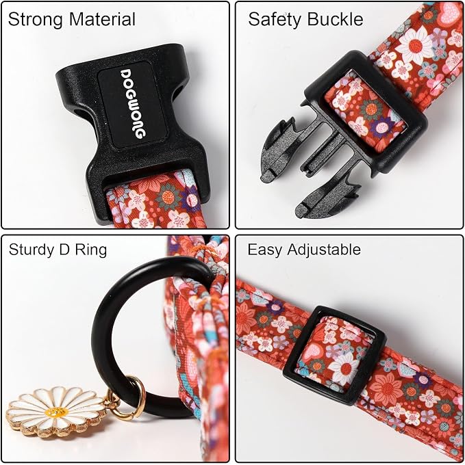 DOGWONG Red Flower Dog Collar, Cute Adjustable Floral Collar, Girl Female Dog - Image 3