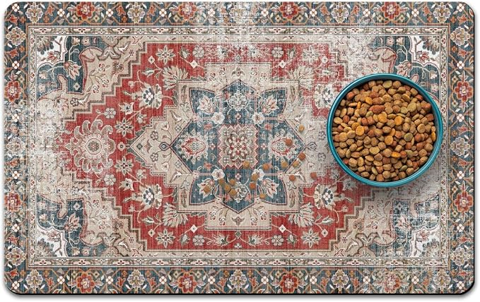 Dog Food Mats for Floors, Absorbent and Quick-Drying Pet Cat Food Mat, by QXWREL