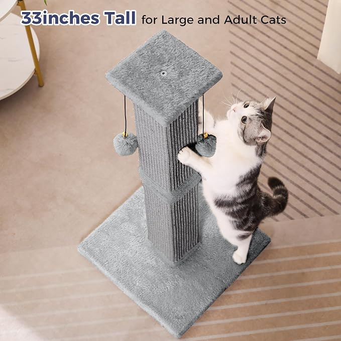 Large Cat Scratching Post with Heavy Duty Base 33" Sturdy Square Sisal Scracher - Image 7
