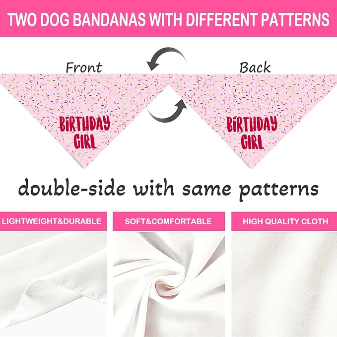 Birthday Girl Dog Bandanas 1 Pack, Triangle Reversible Pet Scarves - Image 6