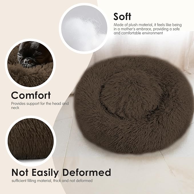 Dogs Bed for Small Dogs, Anti-Anxiety Washable Round Bed - Image 4