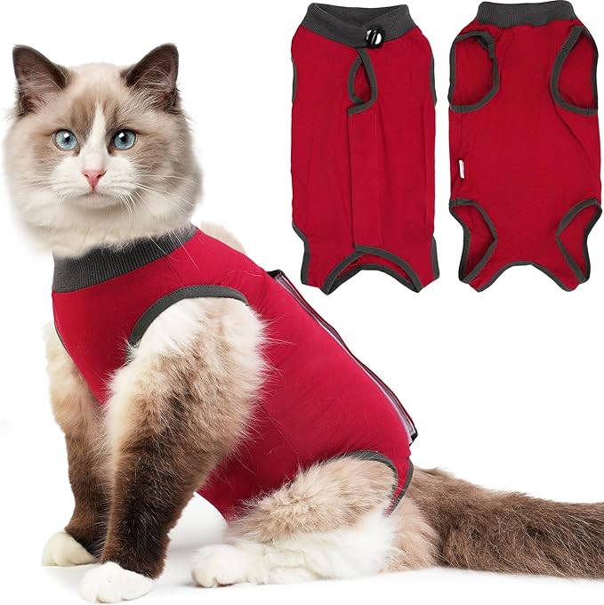 Cat Recovery Suit for Spay Abdominal Wounds, Kitten Onesie Bodysuit for Cats by Hpetppy