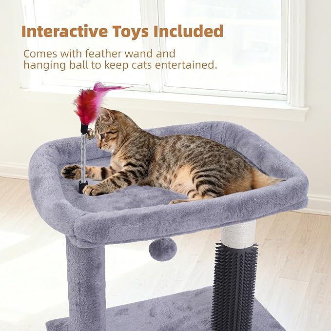 Cat Tree with Self-Grooming Brush and Interactive Toys, Cat Tree Tower - Image 7