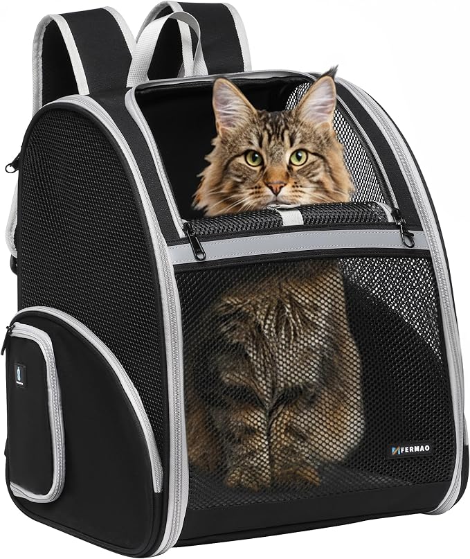 Pet Backpack Carrier, Large Cat Carrier Backpack Up to 20 Lbs by FERMAO