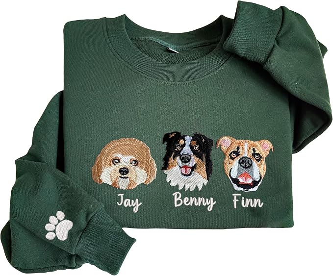 NAZENTI Custom Photo Pet Embroidered Sweatshirt, Custom Dog Face Embroidered by Nazenti