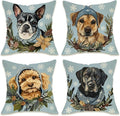 Fahrendom Winter Dogs Decorative Throw Pillow Covers 18 x 18 Set of 4, Boston by Fahrendom