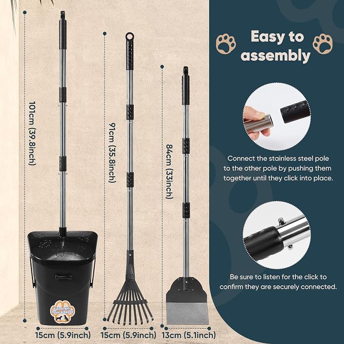 Stainless Steel Dog Pooper Scooper, Rake and Spade, 20 Waste Bags & Hook - Image 7