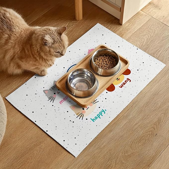 Pet Feeding Mat 24x16 inch Cat and Dog Print Meal Pad Non Slip Floor Mat - Image 2