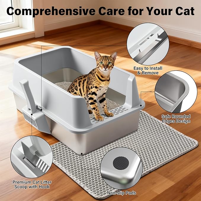 Stainless Steel Litter Box 2 Pack, XL Metal Litter Box - Image 4