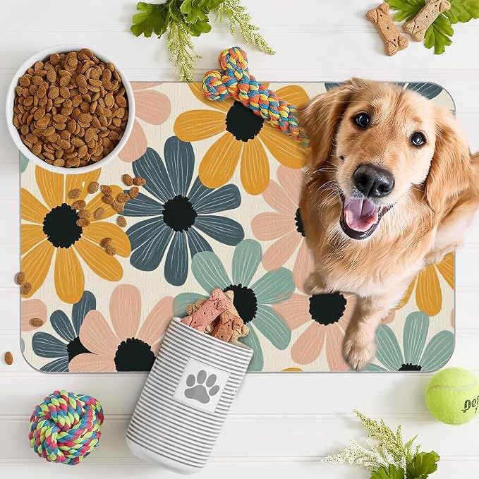 Abstract Daisy Flower Dog Food Mat - Image 7