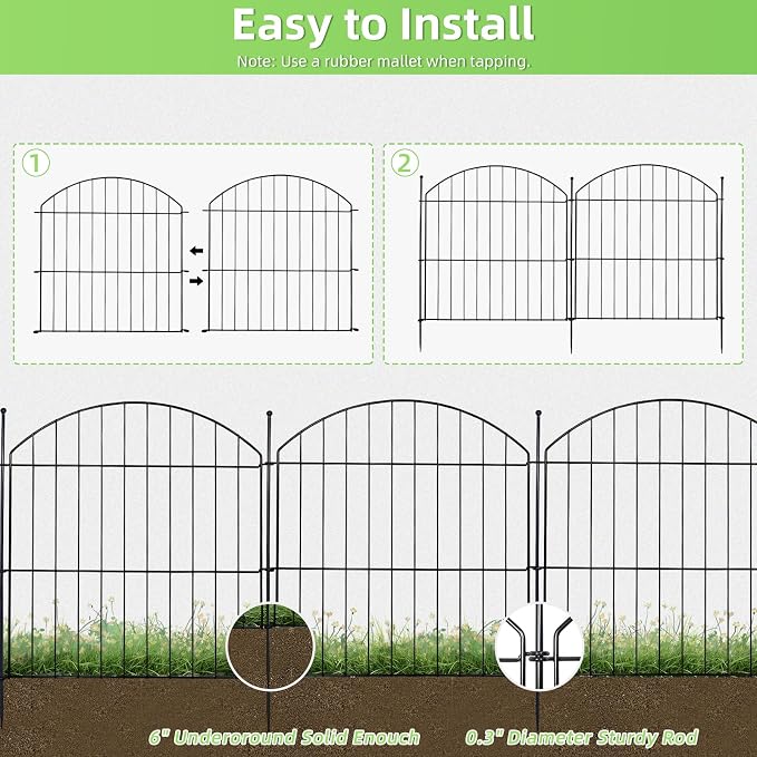 Decorative Garden Fence 24in x10ft, 5 Pack No Dig Fence Animal Barrier - Image 3