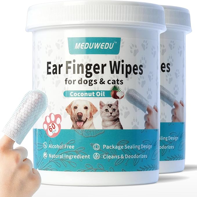 Ear Cleaner Finger Wipes 120 Counts, Dog Ear Cleaner, Grooming Kit Care by MEDUWEDU