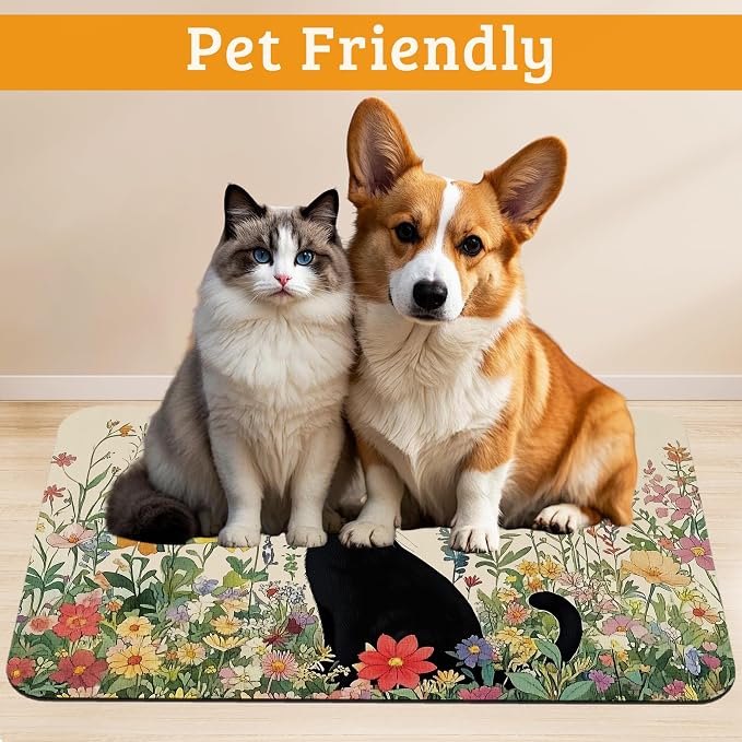 Dog Bowl Mat, Cat Black Pet Feeding Mat - Image 2