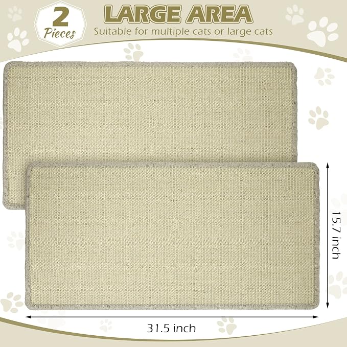 Riakrum Cat Scratch Pad, 2 Pack 32 x 16 Inches Sisal Mat, Natural Fabric Cat Pad - Image 2