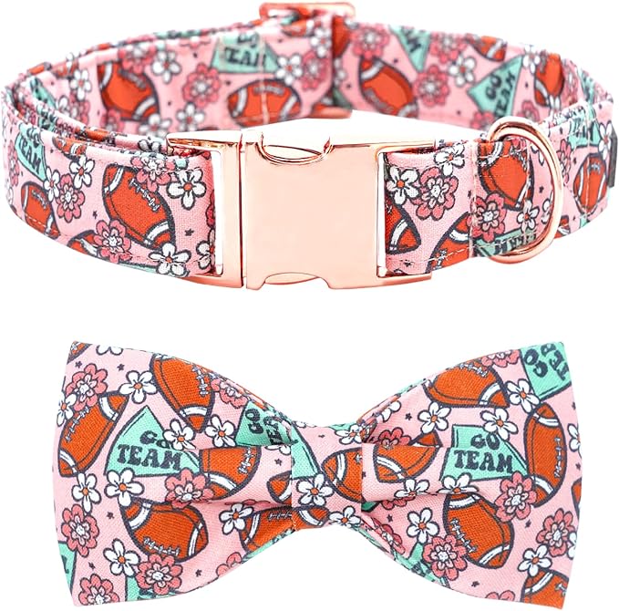 Dog Collar - Rugby with Flower Pet Collar Bows by BoboRainbow