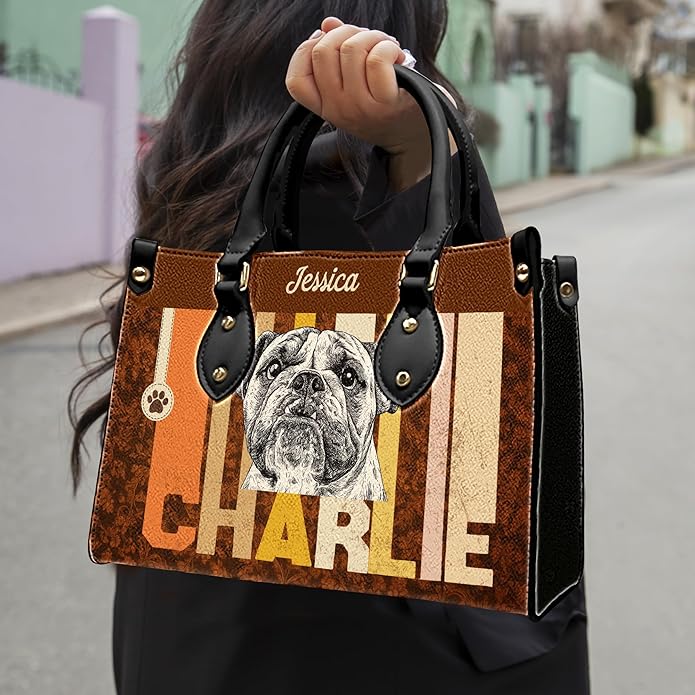 Personalized Pet Mom Leather Handbag – Custom Name Dog Cat Photo Purse - Image 2