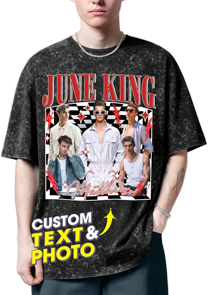 H-DEWALL Custom T Shirts Mineral Wash Tshirt Bootleg Rap Tee Customized Gifts by H-DEWALL