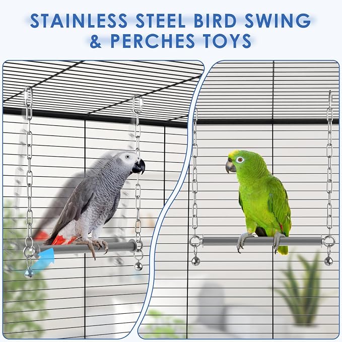 Stainless Steel Large Bird Swing, Hanging Heavy Duty Parrot Swings Perches - Image 3
