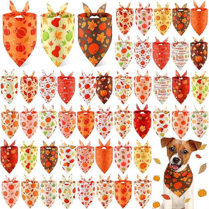 Abbylike 50 Pcs Fall Thanksgiving Dog Bandana Bulk Pumpkin Bandana by Abbylike