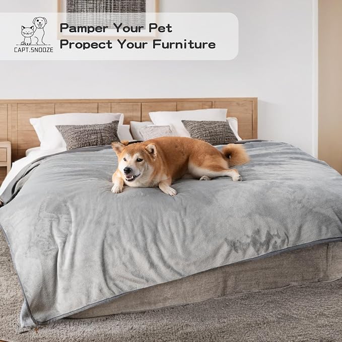 Waterproof Dog Blankets Light Grey, Soft Fluffy Sofa Car Bed Protector - Image 6
