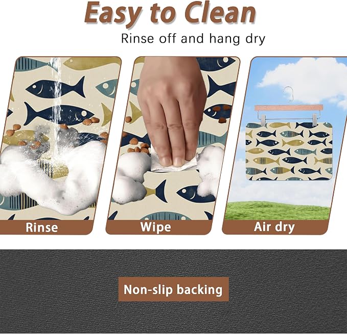 Fish Boho Dog Food Mat for Floors, Ocean Absorbent Quick-Dry Pet Feeding Mat - Image 4