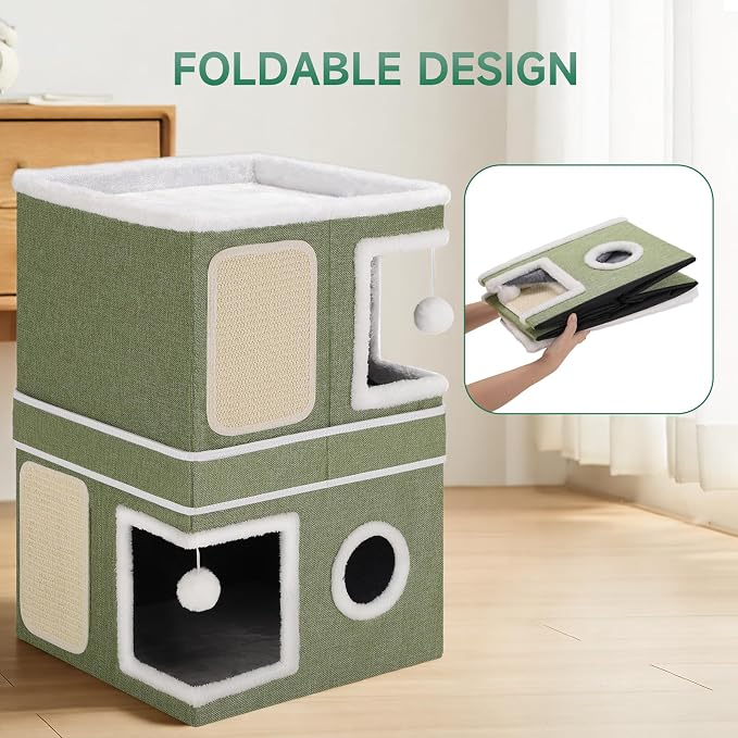 2-Storey Cat House for Indoor Cats, Separate Into 2 Large Cat Bed Cave - Image 7