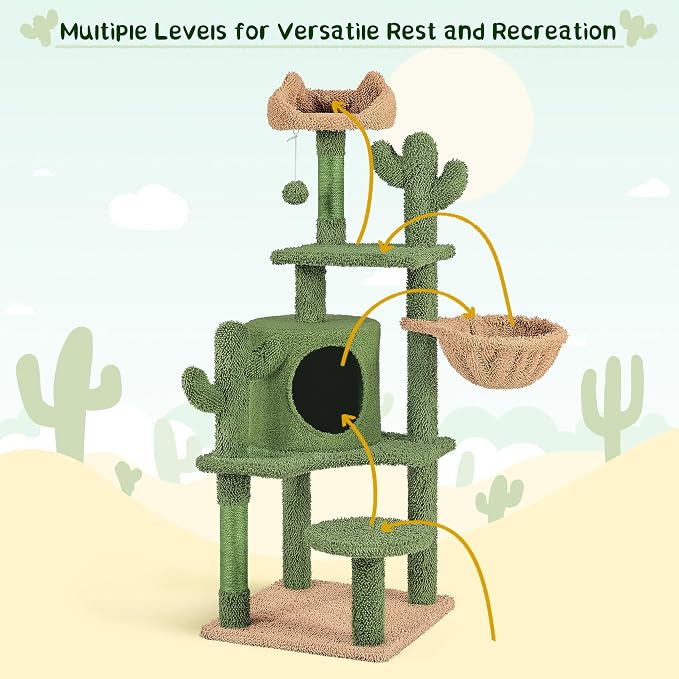 Yaheetech Cactus Cat Tree, 53.5in Cat Tower - Image 6