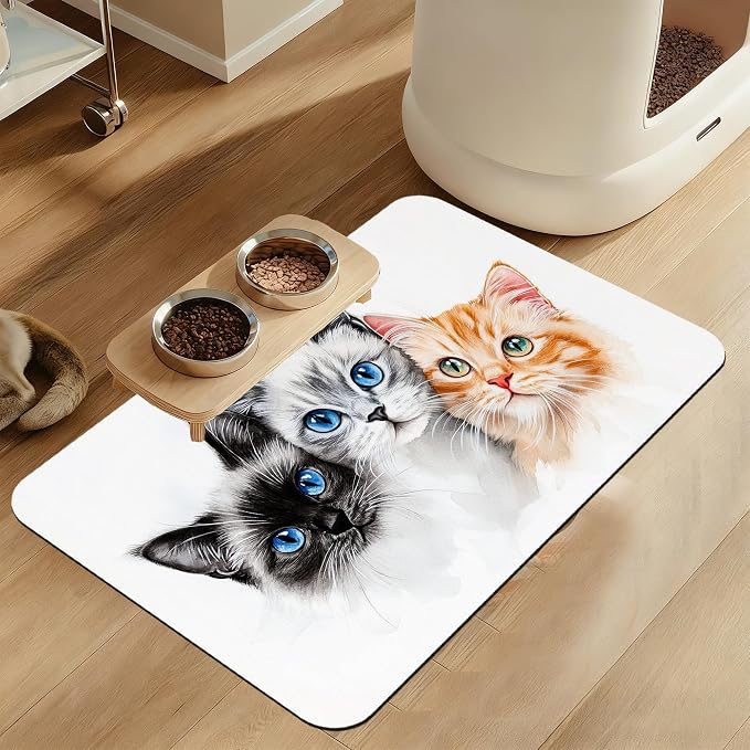 Cute Cats Pet Food Mat for Cats and Dogs–Christmas Stocking Absorbent Quick Dry by LUTASER